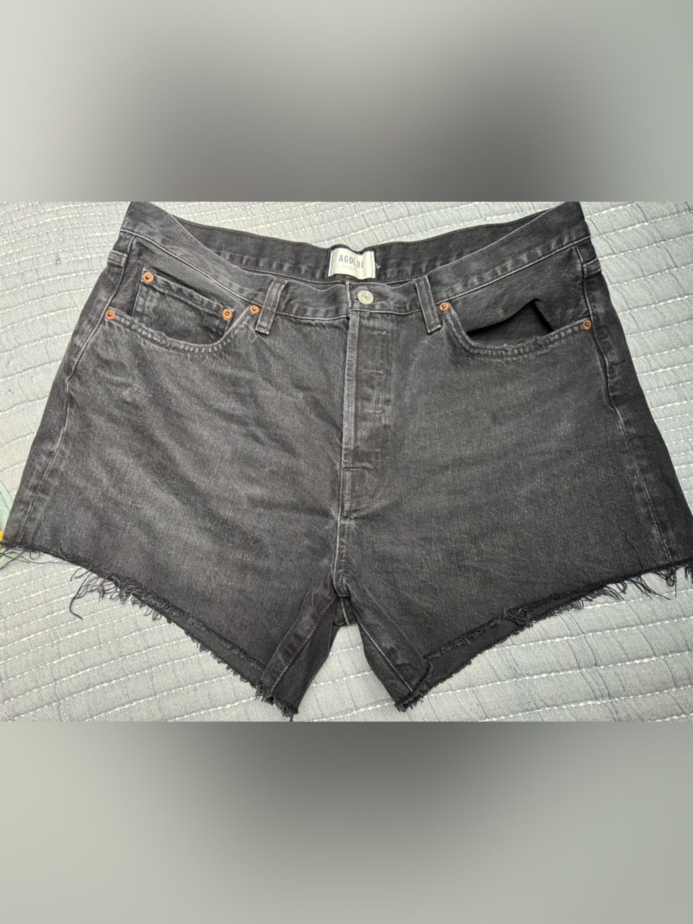 Agolde Parker Long Shorts-Black Cutoff Jean Shorts with button-fly